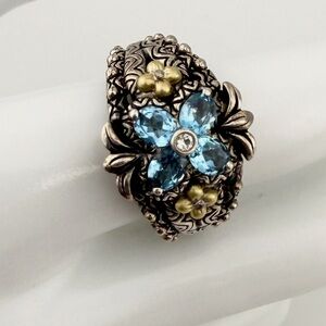 Barbra Bixby 18k Sterling Silver Genuine Ice Blue and White Topaz Gemstone Ring